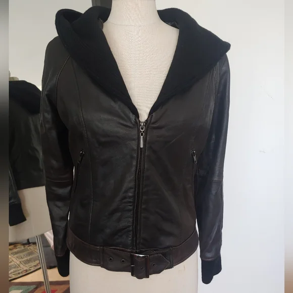 Suzanne Somers Lamb Leather Lined Moto Hooded Jacket - Picture 4 of 9